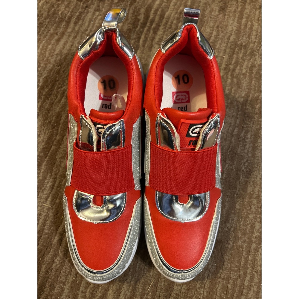 Ecko‎ Red Sneakers Slip On Red Silver Metallic Fashion Sneakers Size 10